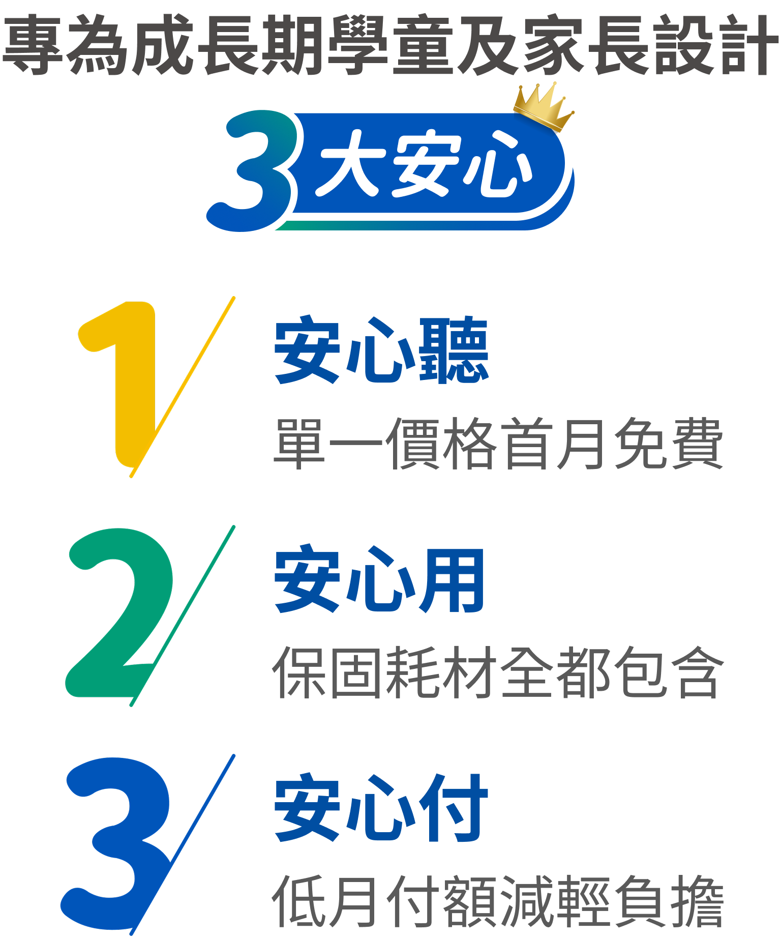 專為成長期學童及家長設計 3 大安心
